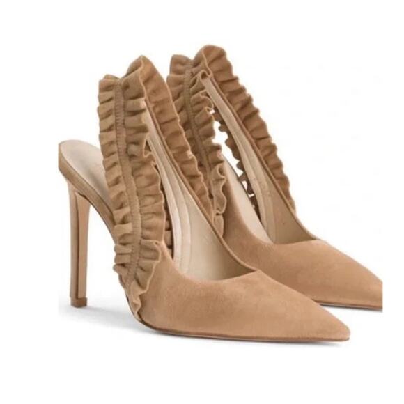 Good American Shoes - Good American The Show Off Slingback Pump Heel GA029S-E Suede Nude Size 8